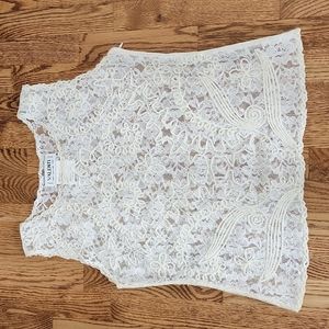(S) Valenti Vintage Lace Tank Top Irradescent Threading Detail Sheer Metallic